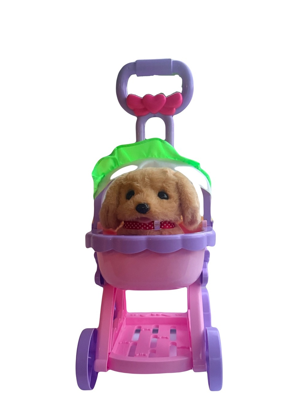 Plush Puppy Stroller - Purple, Pink & Green